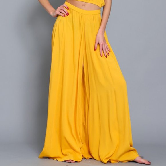 Yellow Wide Leg Pant Set with Crop Top - Picture 10 of 13
